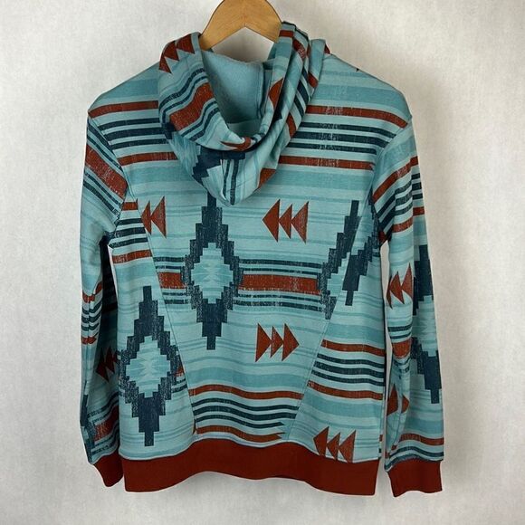 NEW Cruel Denim Southwest Hoodie Sweatshirt Womens Sz S Blue Rust Lightweight - Picture 3 of 7